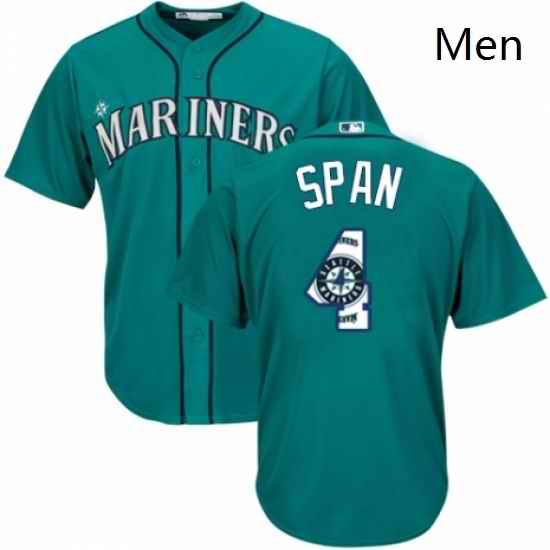 Mens Majestic Seattle Mariners 4 Denard Span Authentic Teal Green Team Logo Fashion Cool Base MLB Jersey